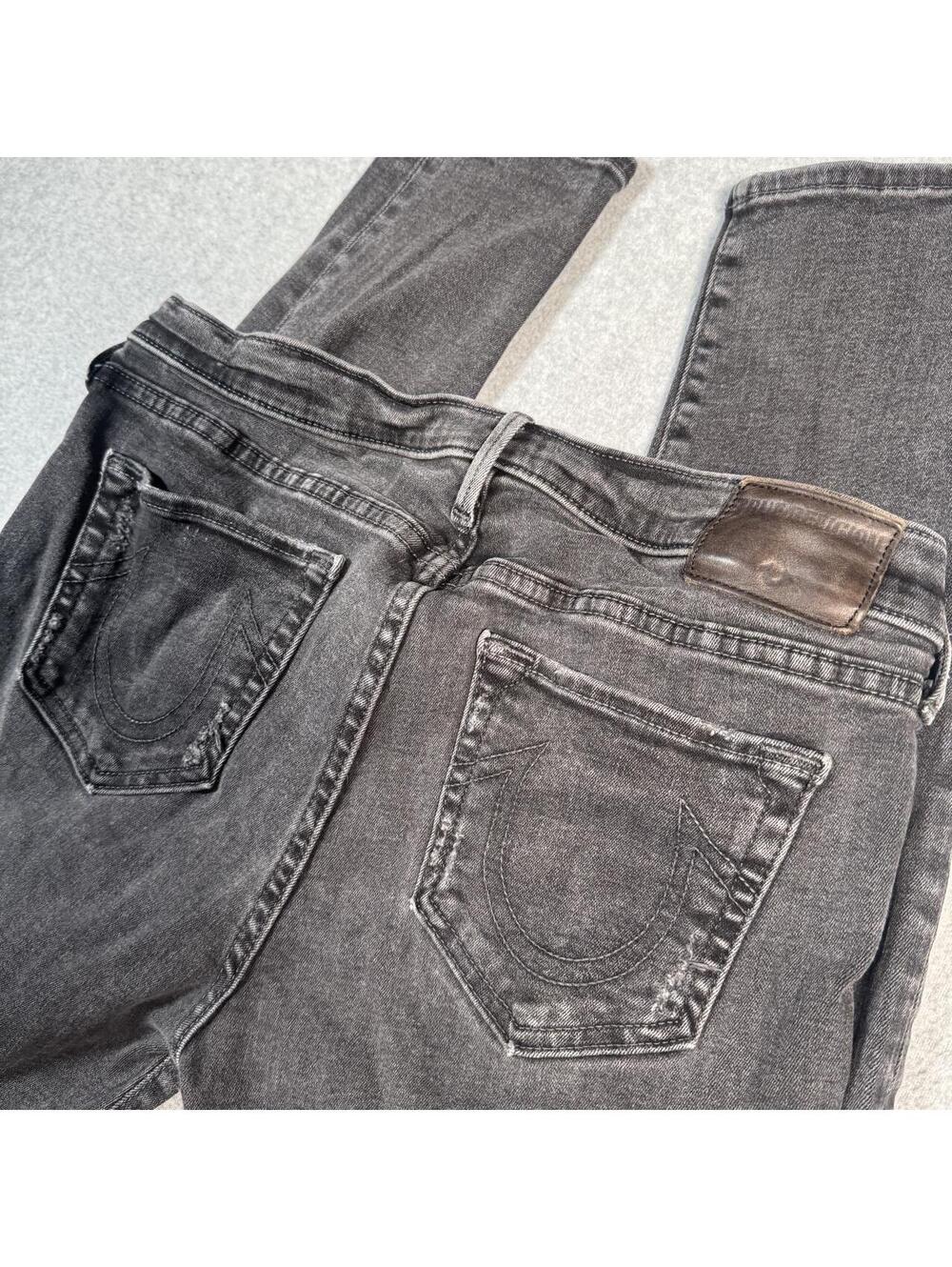 Skinny distressed low riseTrue Religion black denim jeans